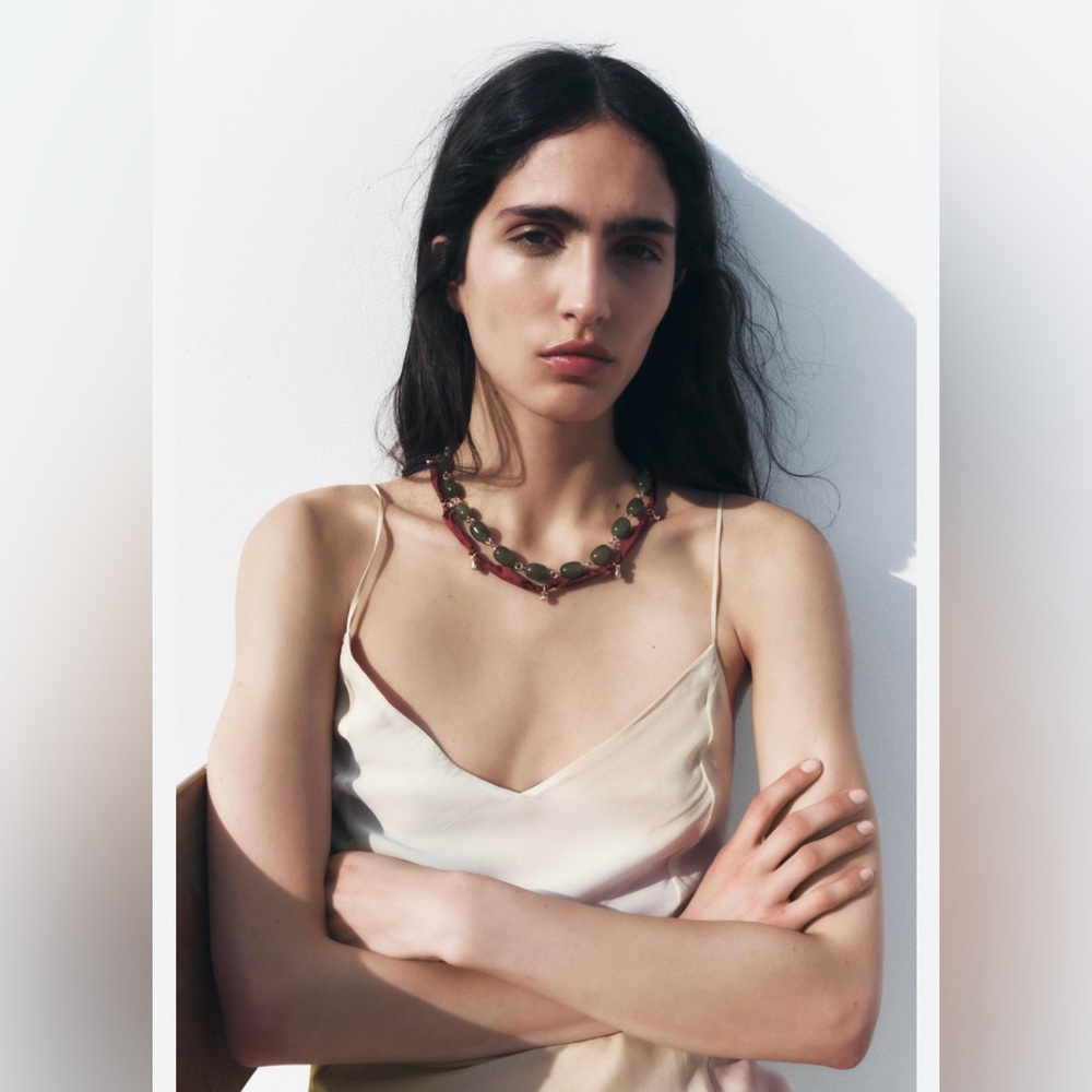 Zara Olive and Gold Beaded Necklace
